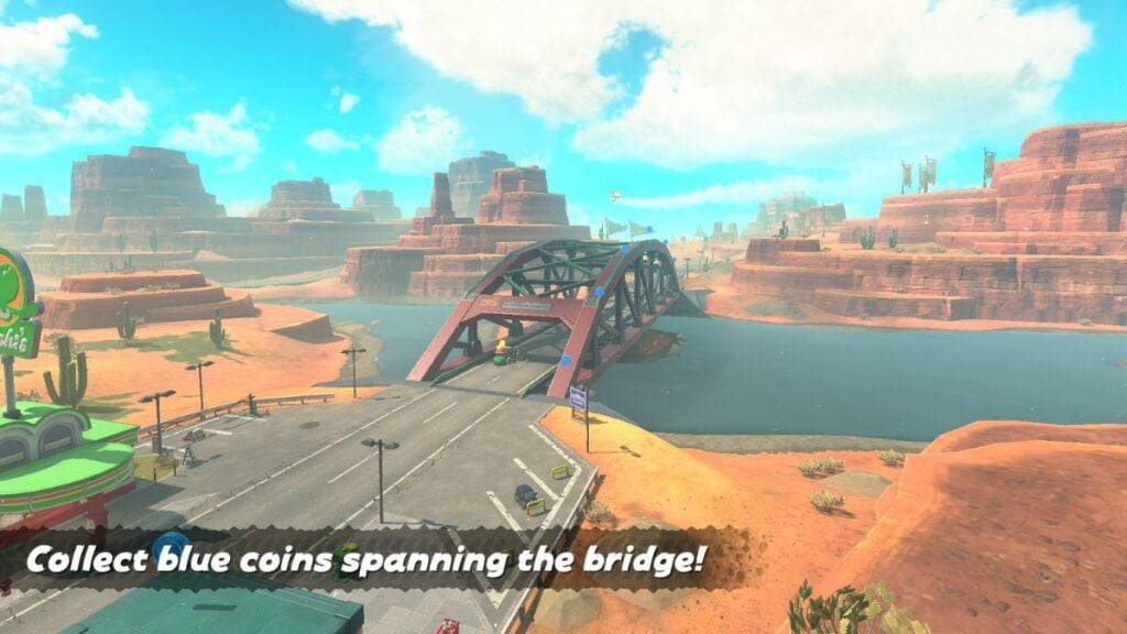 Mario Kart World P Switch mini-game cutscene in the desert.