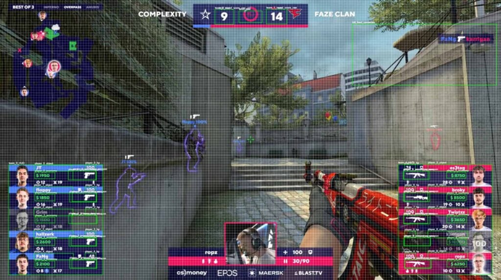 CS2 game with a complex digital overaly.