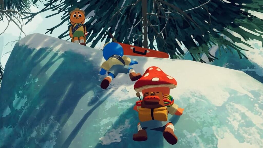 two players climbing a hill in PEAK