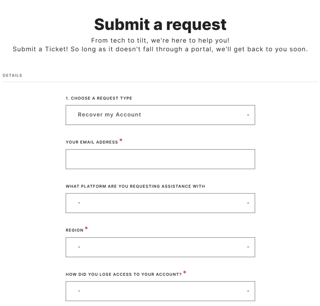 An image of Riot's submit a request format