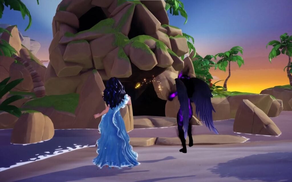 Disney Dreamlight Valley cutscene with the Forgotten near Skull Rock.