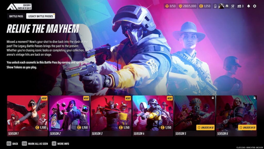 Legacy battle pass menu in THE FINALS
