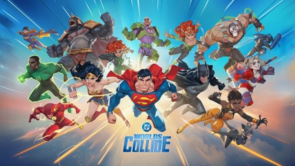 cover art for DC Worlds Collide featuring several in-game characters.