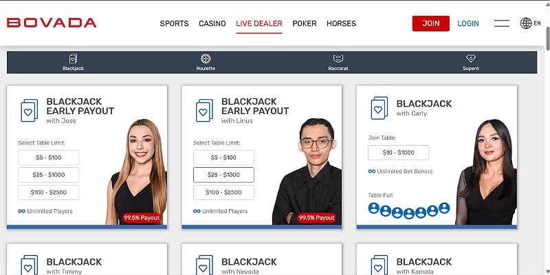 Bovada Casino US - Live Dealer
