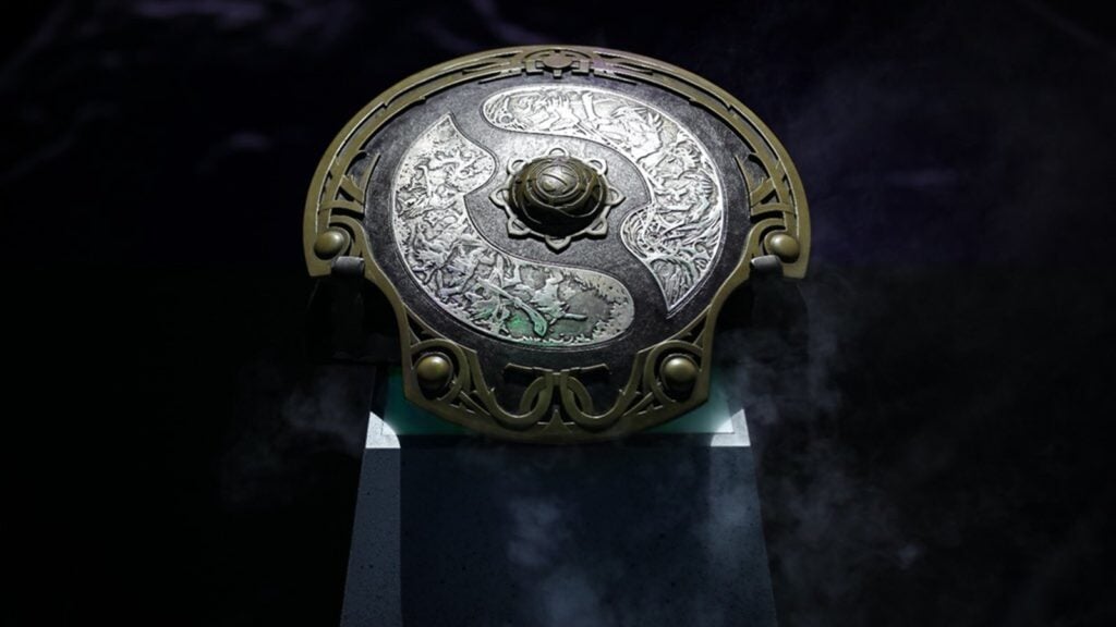 photo featuring the trophy of The International Dota 2 championship.