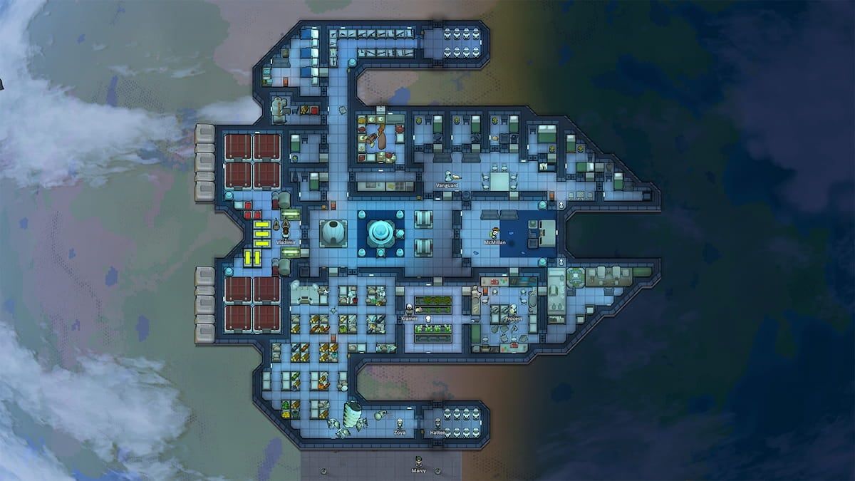 Picture showing the Gravship with Gravlite Panels and Gravcores in Rimworld Odyssey.
