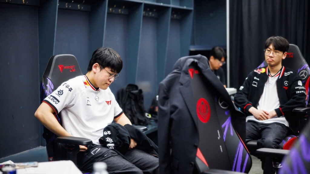 Gumayusi (L) and Doran of T1 after defeat at MSI 2025 Finals at the Pacific Coliseum in Vancouver, Canada on July 12, 2025.
