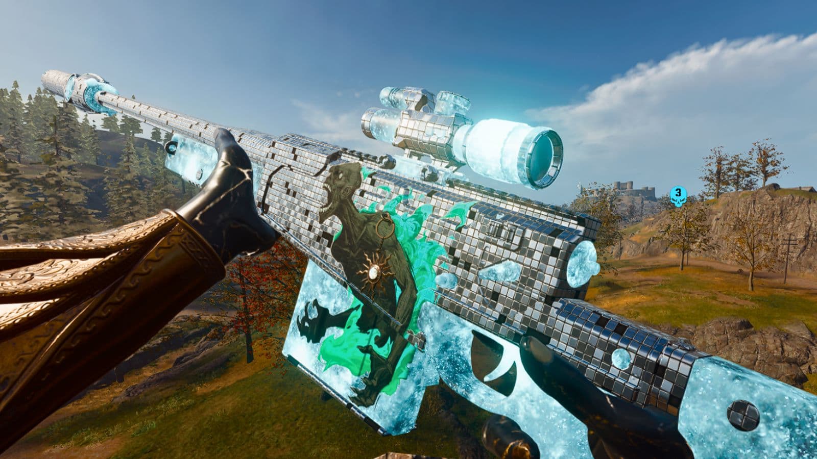 Inspecting the Victus XMR sniper rifle with Reflect 115 camo on Verdansk in Warzone