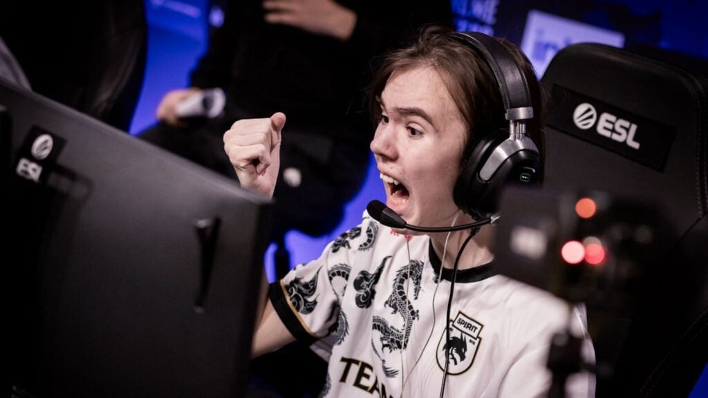 Team Spirit's donk screams after a round win at an ESL tournament.