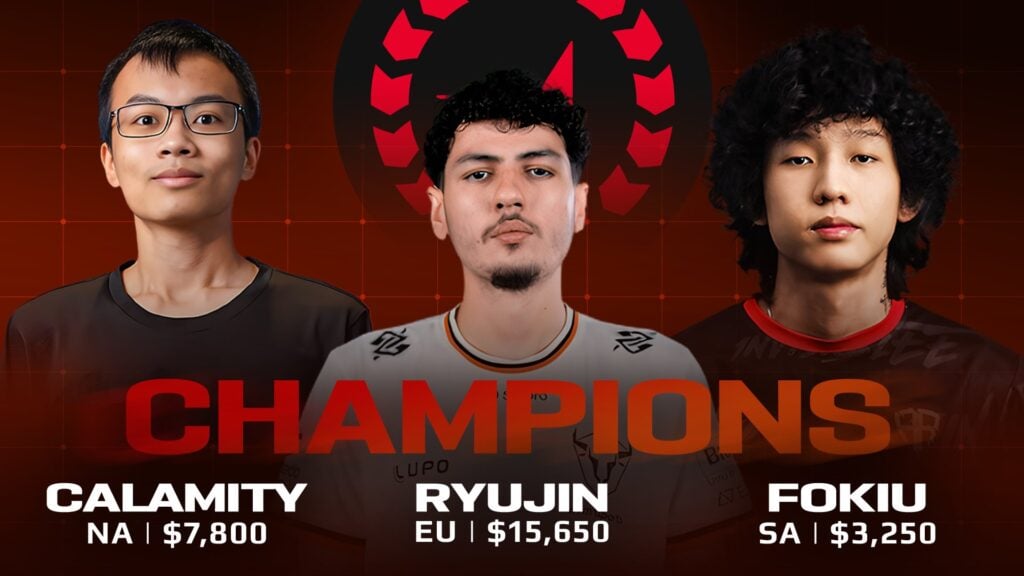 FACEIT FPL Season 5 champions Calamity (North America), Ryujin (Europe), and fokiu (South America)