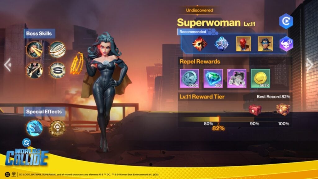 in-game screenshot featuring Superwoman in DC Worlds Collide.