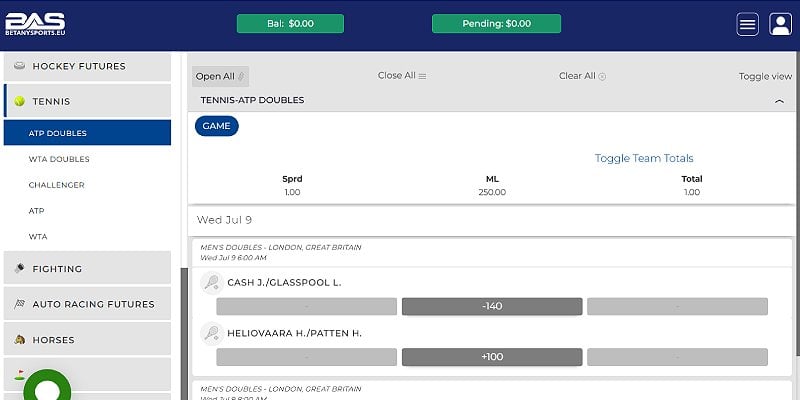 BetAnySports Sports US - Tennis