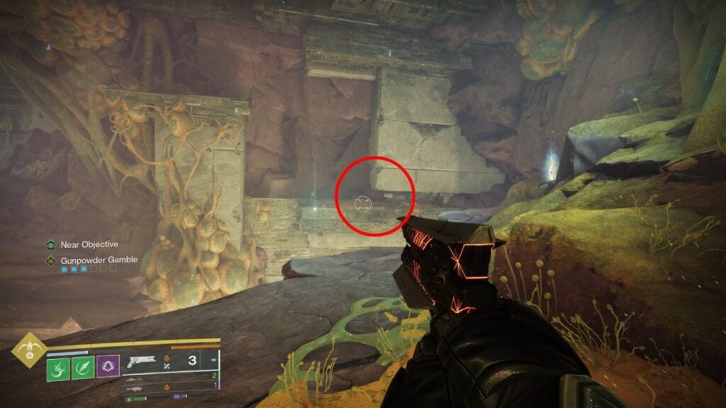 A Matterspark path highlighted with a red circle in Destiny 2