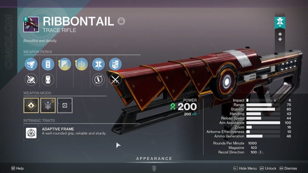 Ribbontail roll in Destiny 2