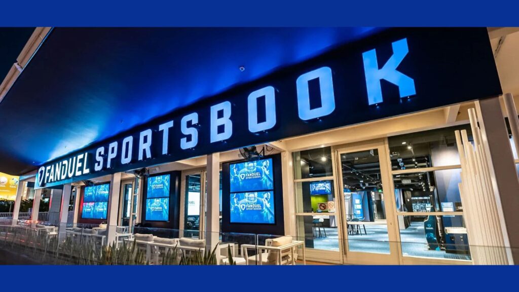 FanDuel Sportsbook brand name at a stadium in Arizona.