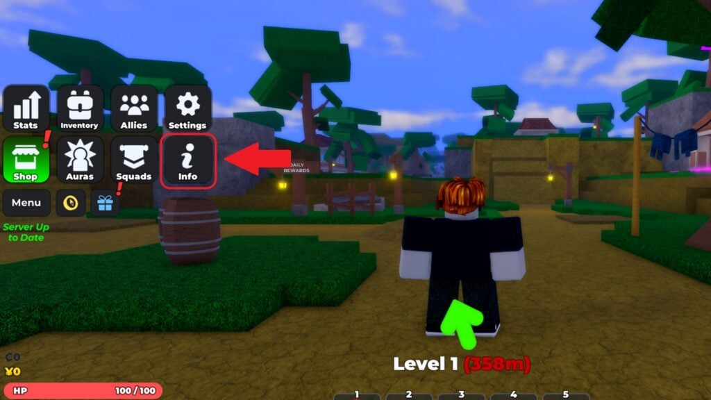in-game screenshot featuring the info burron for codes in Grimoires Legacy