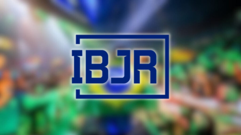 Logo of Brazilian Institute of Responsible Gaming (IBJR) against a blurred background of an esports player and crowd.