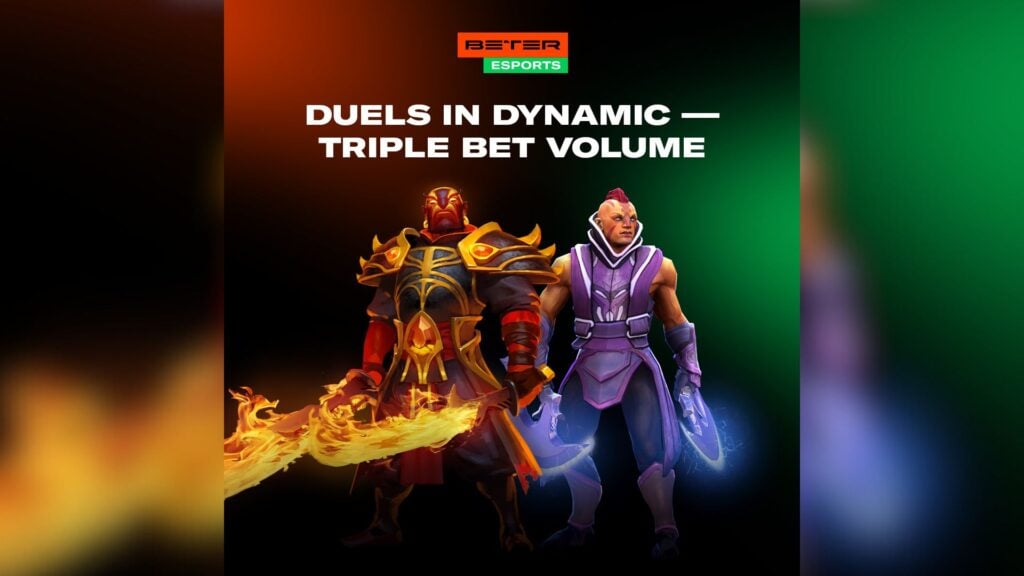 Dota 2 heroes Ember Spirit and Anti-Mage featured in BETER's image for its Esports Odds Feed promotion.