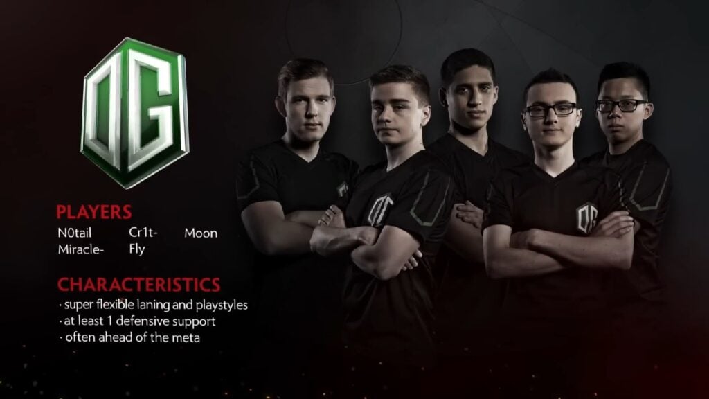 cover art featuring the dota 2 roster of OG at TI6.