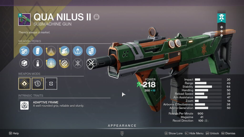 Qua Nilus II roll in Destiny 2