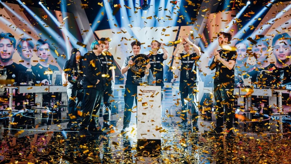 Photograph featuring the dota 2 roster of Team Spirit at EWC 2025.