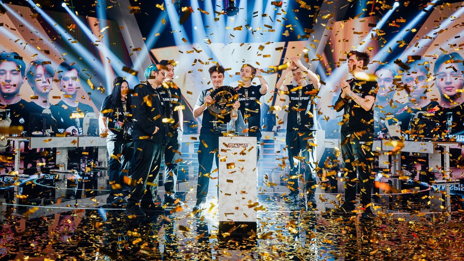 Photograph featuring the dota 2 roster of Team Spirit at EWC 2025.