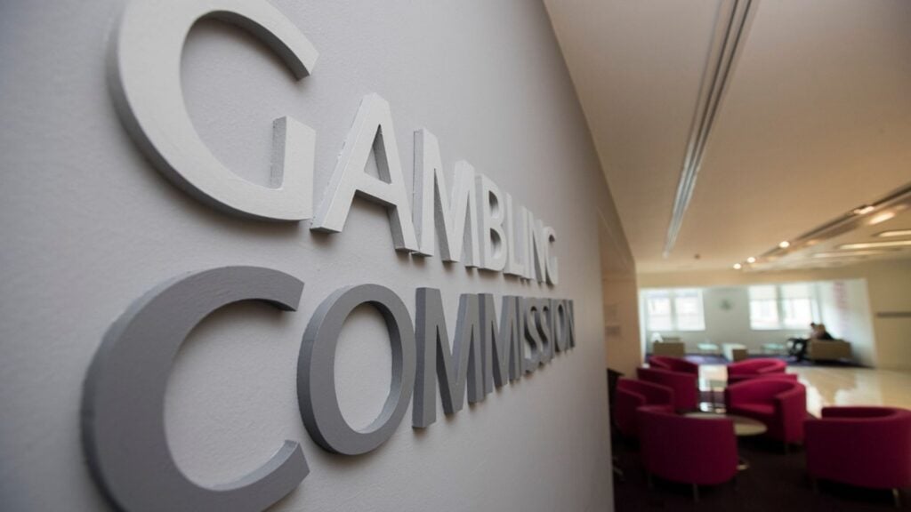 UK Gambling Commission name displayed in its main office.