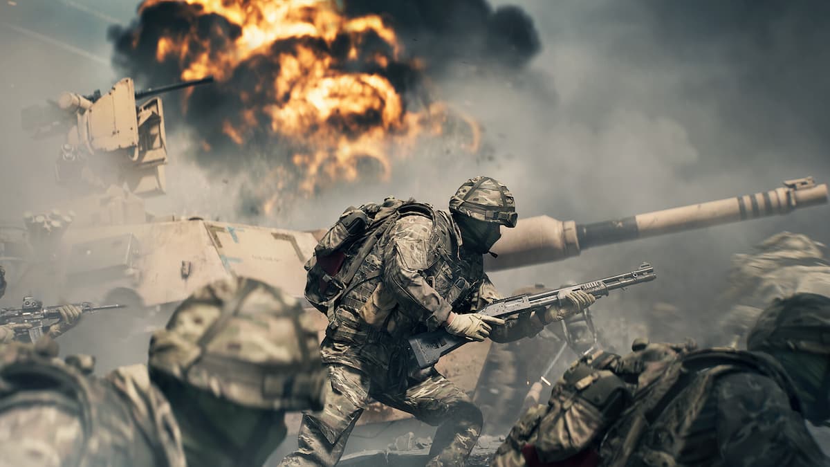 Player aiming with a shotgun in a destructive scenario in Battlefield 6