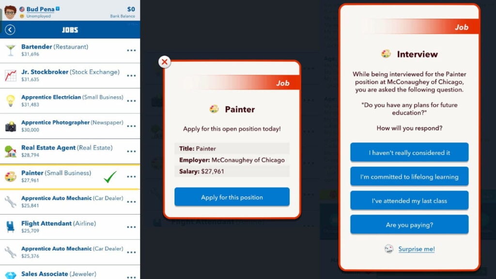Picture showing the way of becoming a painter in Bitlife.