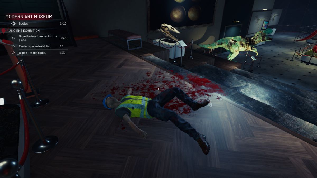 dead body with dinosaurs