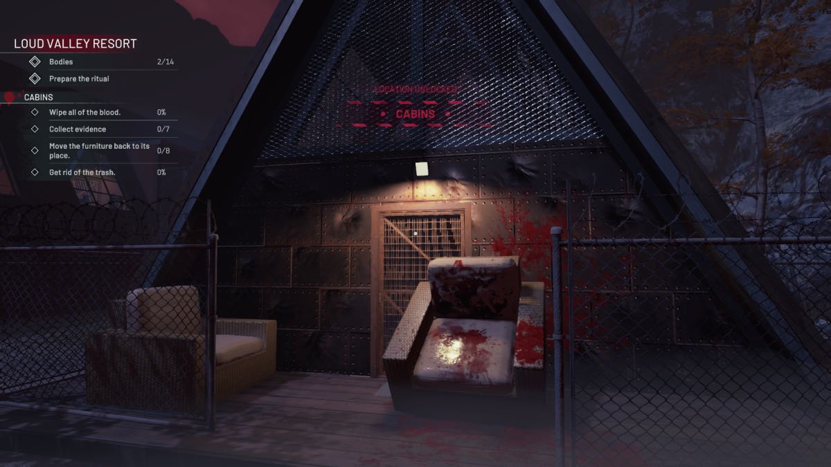 bloody chair blocking a door