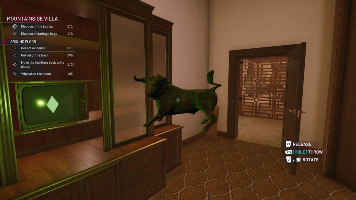 green diamond on tv and a bull statue