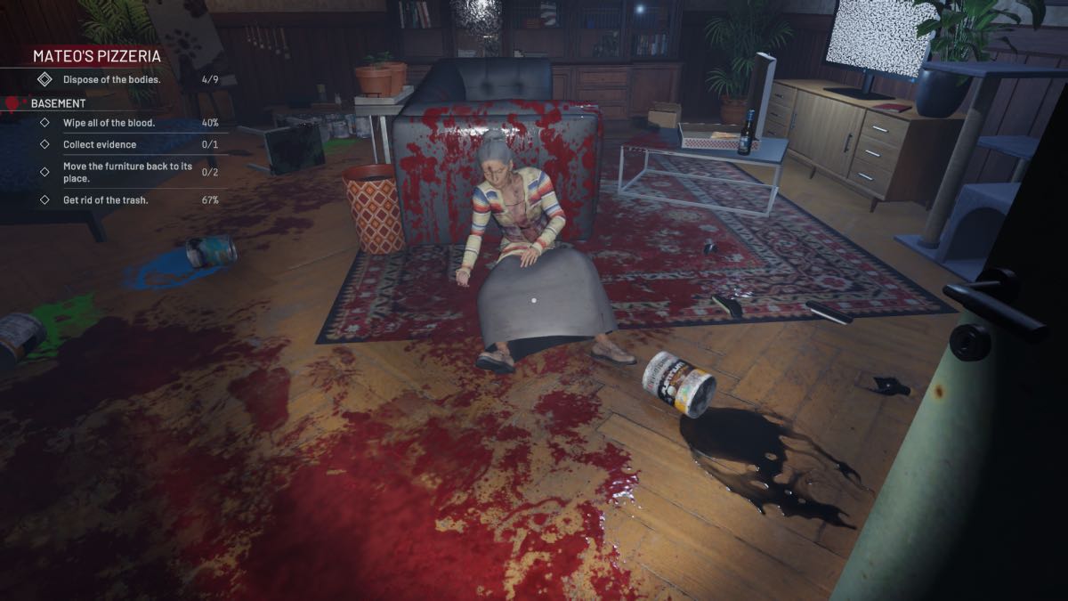 old woman in bloody apartment