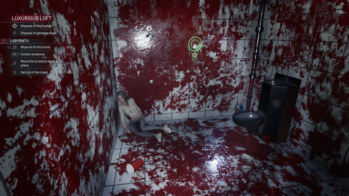 blood stained shower with body and dreamcatcher