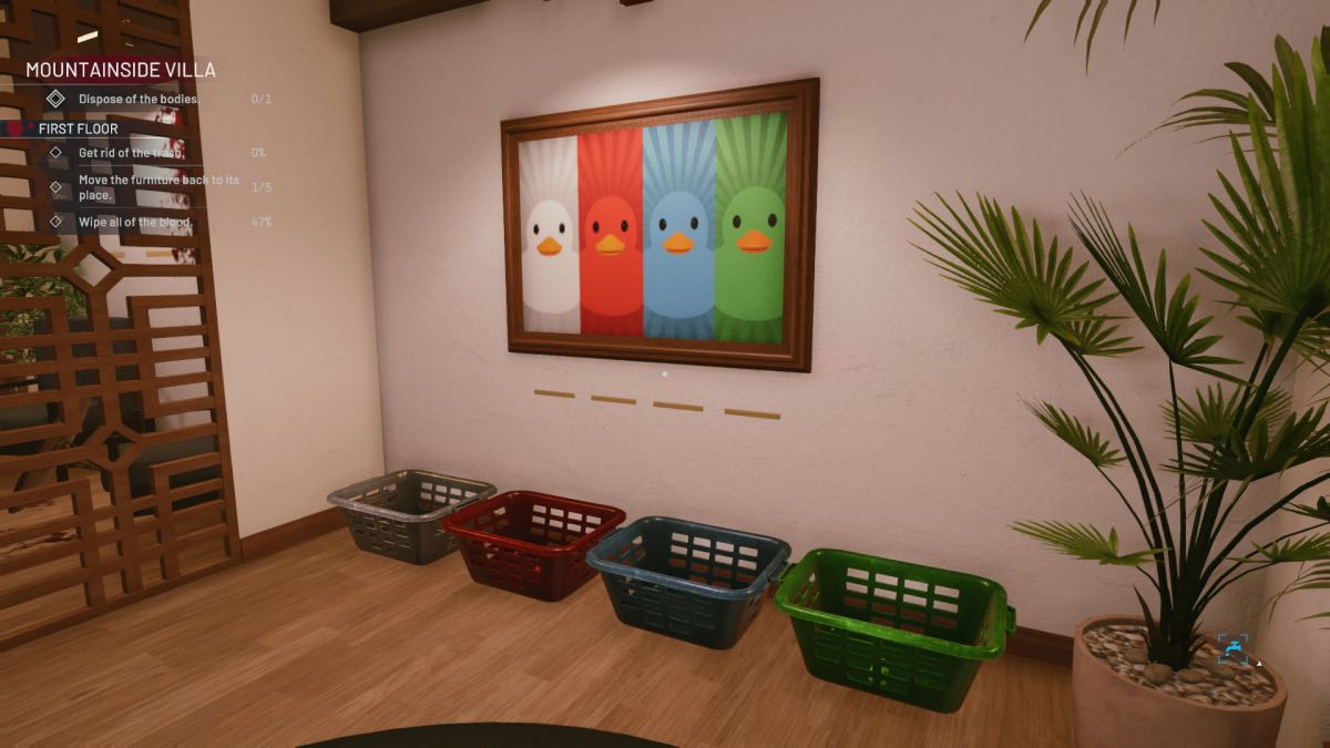 ducks on the wall and colored baskets