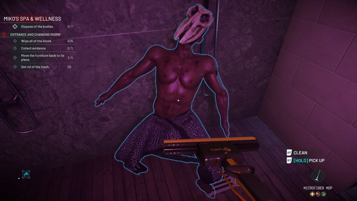 body with mask in shower