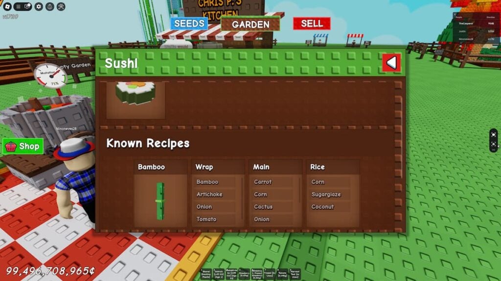 Picture showing Sushi recipes in Grow a Garden.