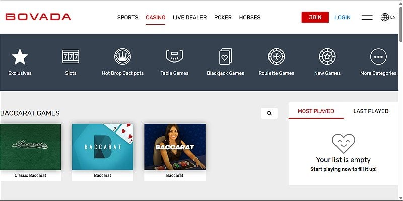 Bovada Casino US - Baccarat