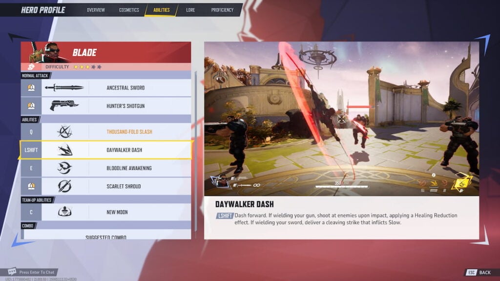 Picture showing Blade's abilities in Marvel Rivals.