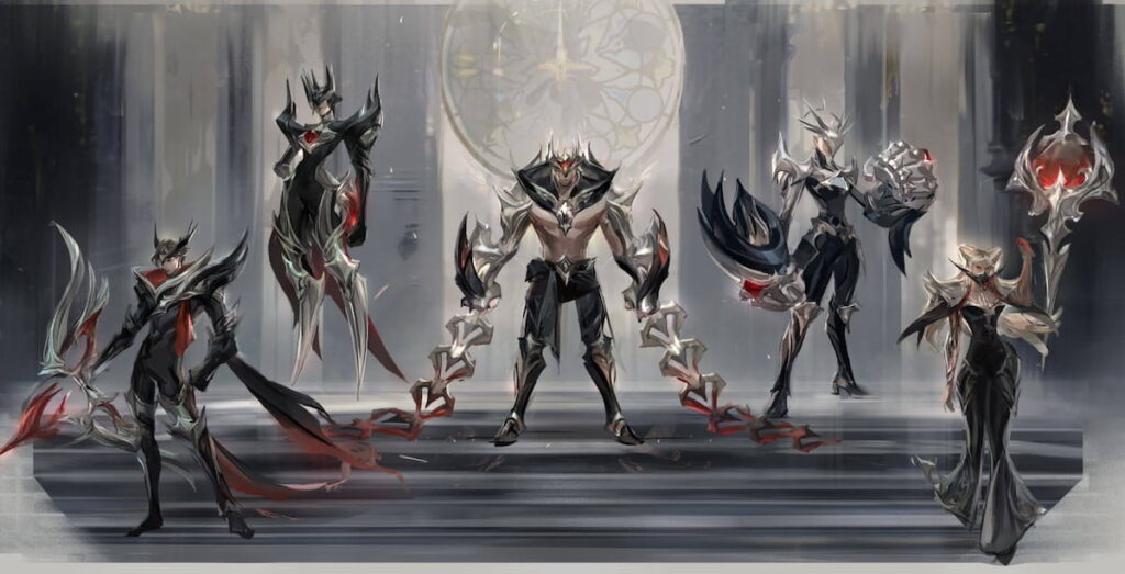 Picture showing the early concept for T1 Worlds 2024 skins.