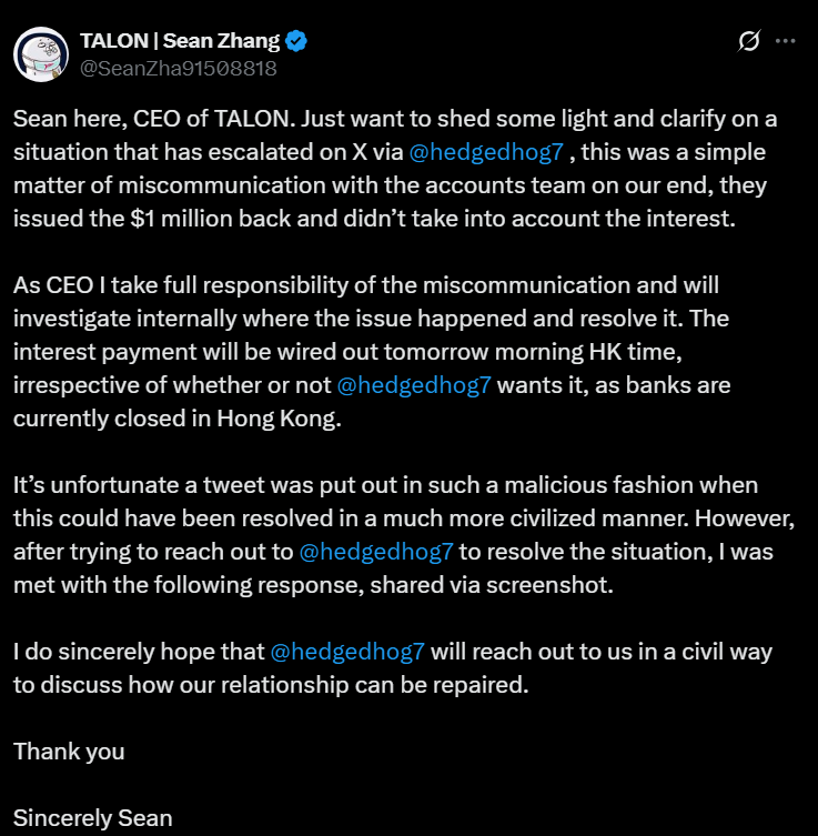 Screenshot via Sean Zhang of Talon Esports on X