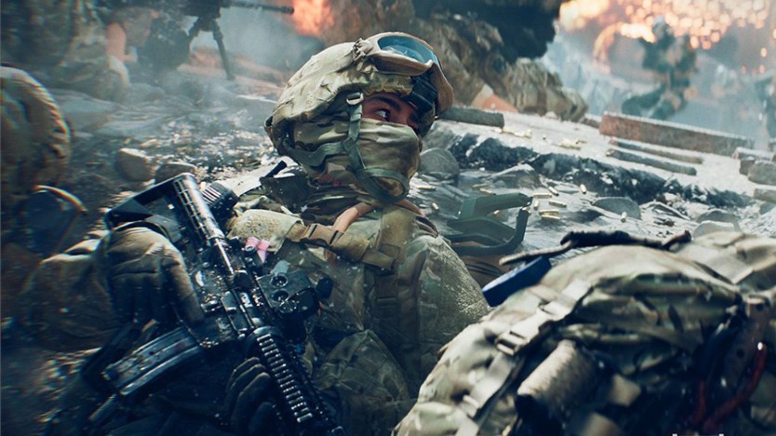 Soldier in the midst of a chaotic match in Battlefield 6.