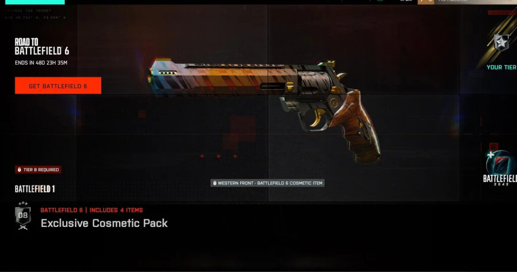 Western Front weapon skin for pistol, one of the Battlefield 6 rewards in Battlefield 2042 event battle pass.