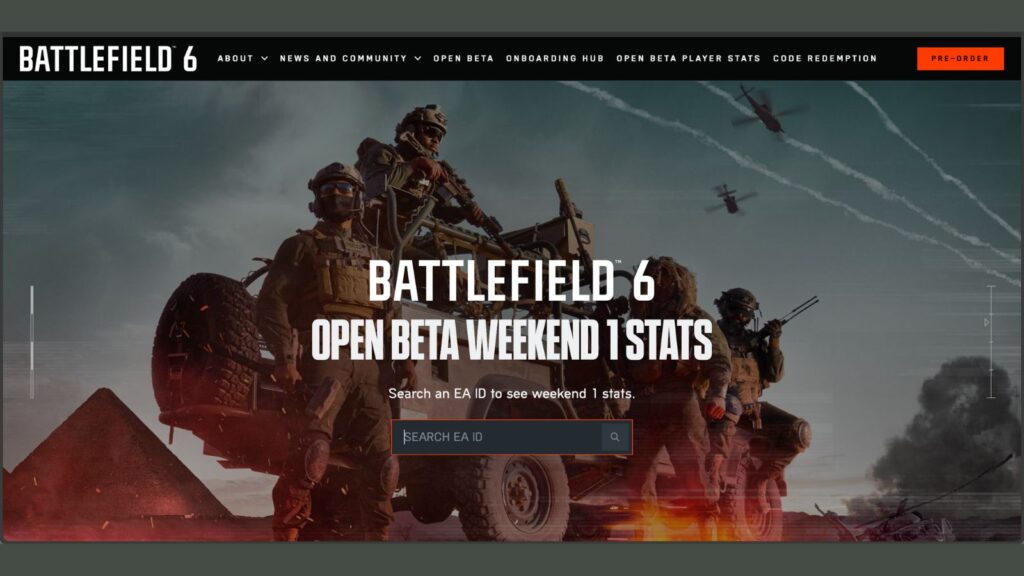 Battlefield stats recap website for Battlefield 6 Open Beta Weekend 1.