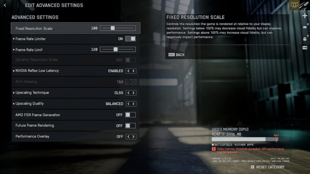 Advanced Graphics settings in Battlefield 6