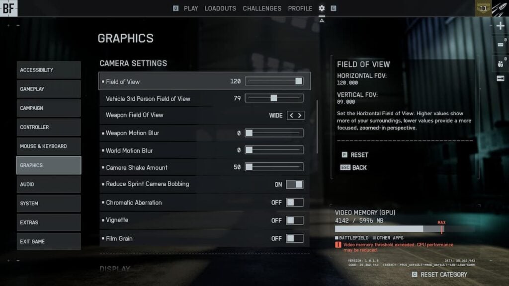 Camera settings in Battlefield 6