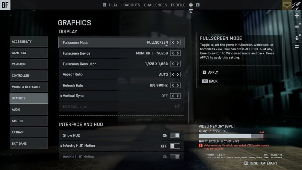 Display settings in Battlefield 6