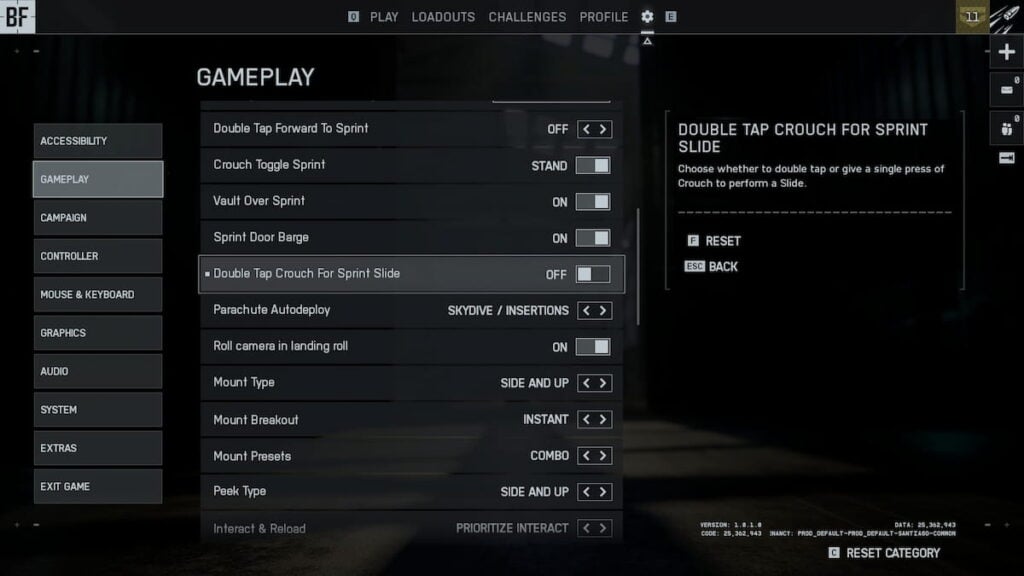 Gameplay settings in Battlefield 6
