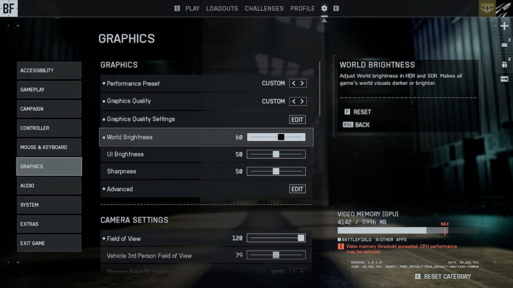 Graphics settings in Battlefield 6