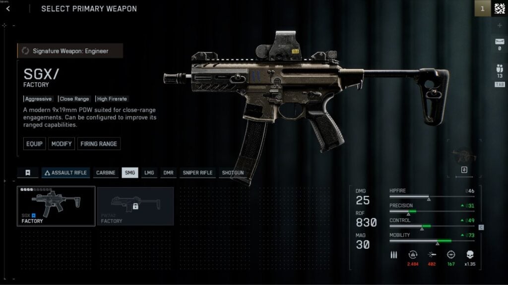 a screenshot of the SHX SMG in Battlefield 6